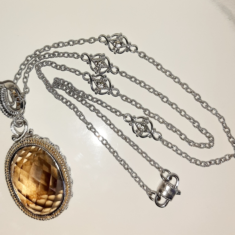 GABRIEL & CO. 18K & 925 Smoky Quartz Pendant / Necklace 20"